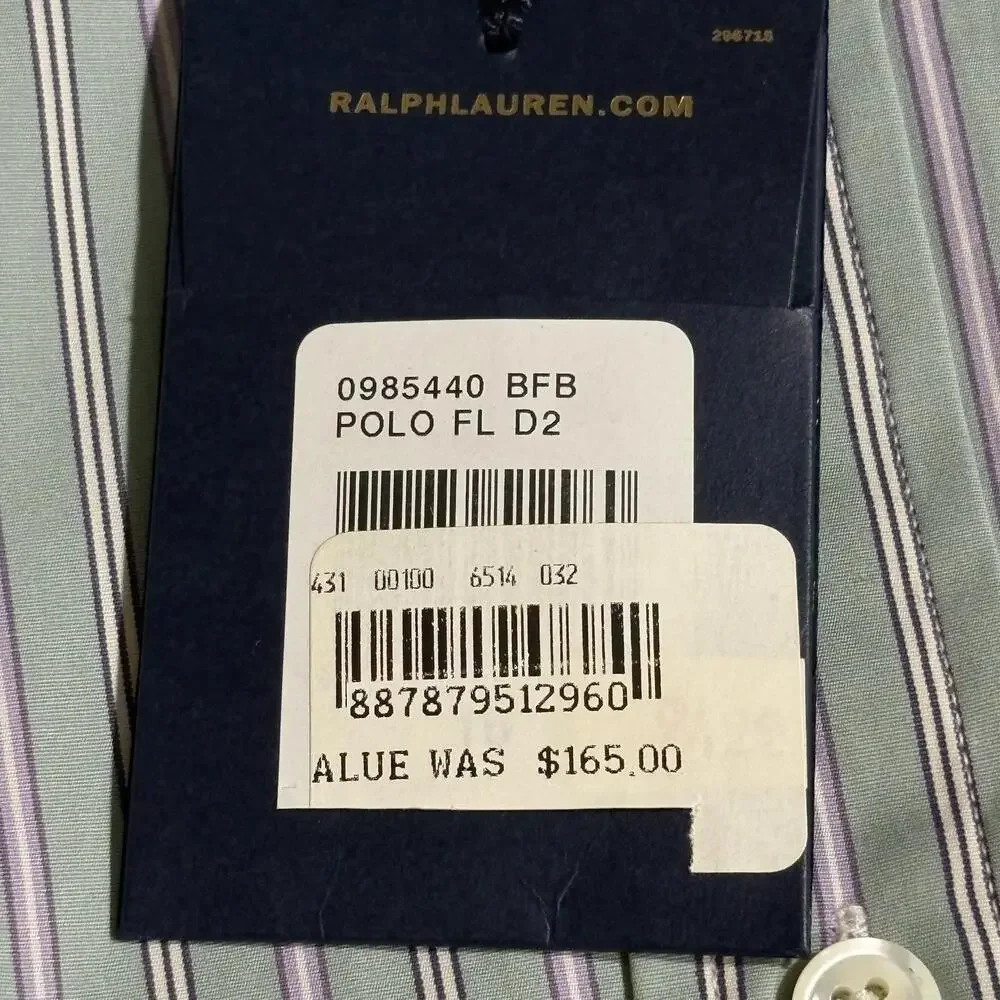 Polo Ralph Lauren Shirt Mens 16 34/35 Green Stripe Andrew Dress Button Up